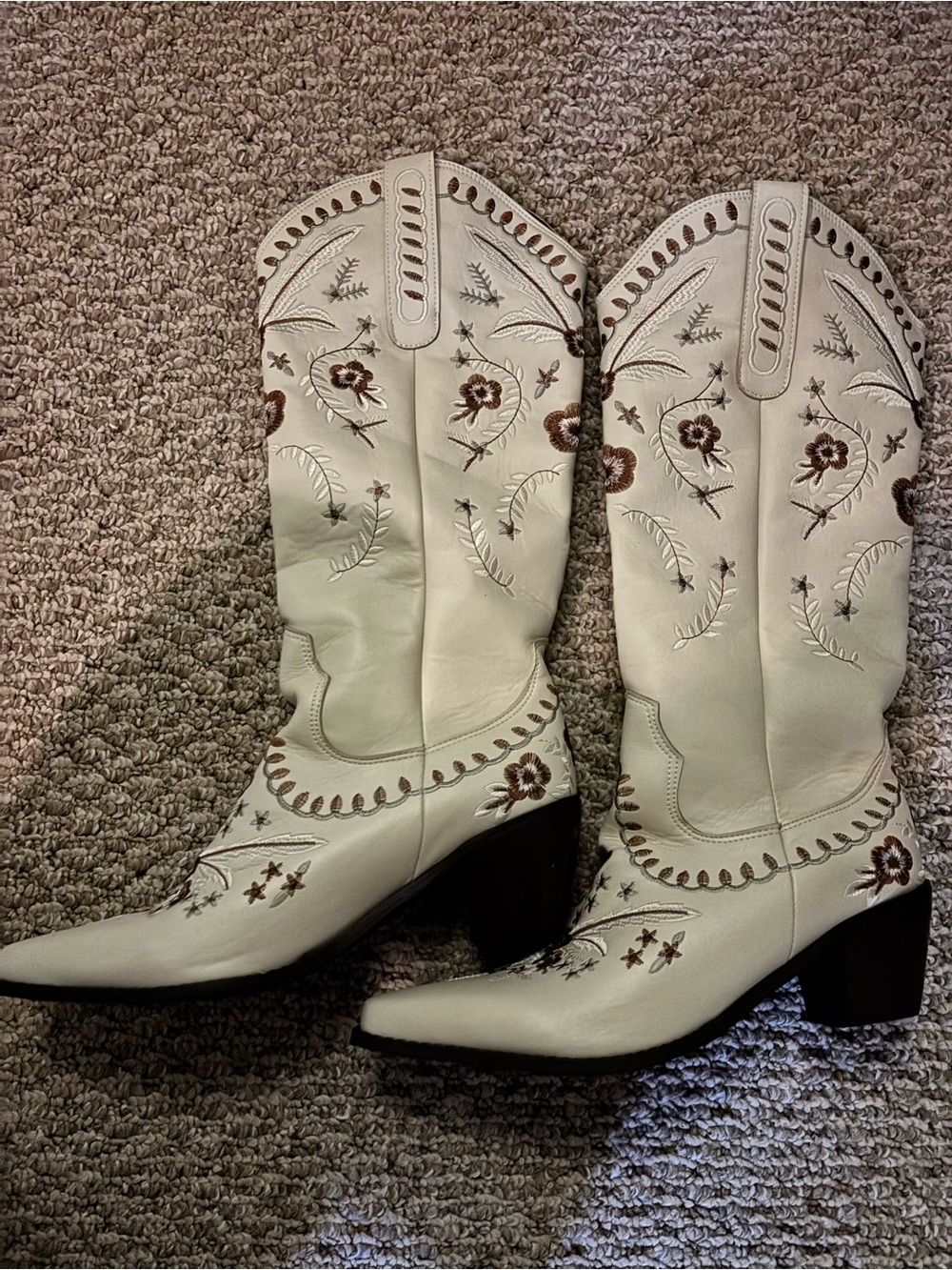 Women's Cream Embroidered Western Boots